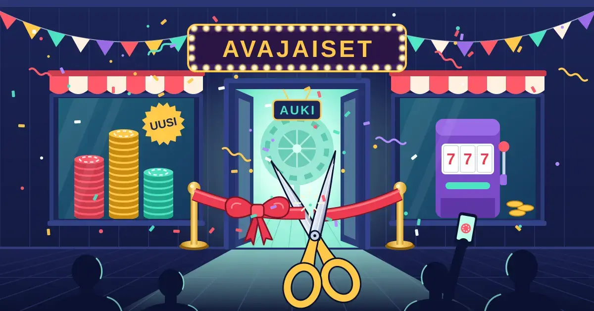 Kuvituksessa vastikään avatun kasinon avajaisissa kultakahvaiset sakset leikkaavat punaista nauhaa ”AVAJAISET”-valotaulun alla, ”AUKI”-kyltillä merkitystä ovesta hehkuu ruletti ja ikkunoissa näkyvät pelimerkkipinot ja kolikkopeli, kun pelaajat odottavat sisäänpääsyä konfettisateessa.